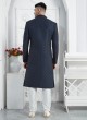 Dark Blue Embroidered Sherwani For Wedding